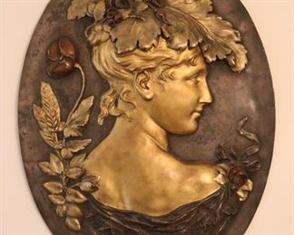 Pair Cold Painted copper art nouveau wall plaques