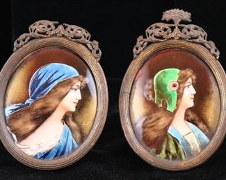 Pair miniature enamel portraits