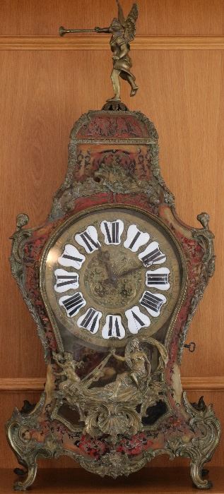 Monumental Antique French bronze and tortoiseshell mantel clock