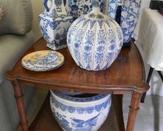 END TABLE, BLUE POTTERY