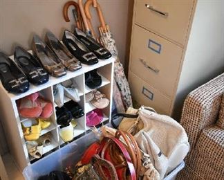 SHOES (SIZE 6), PURSES, FILE CABINET