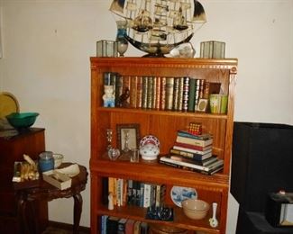 Bookcases everywhere . Vintage Hand Made Horn Ship 