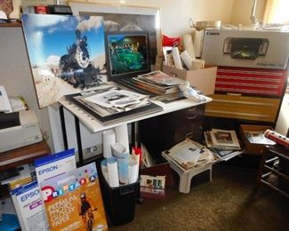 Photo Paper, Posters, Drafting Desk ($45!), Many Photographs Trains, Cars, Nature. 