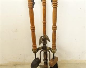 American Eagle Wood Handle Fireplace Tool Set