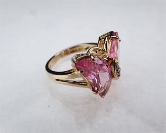 Size 7 - Gold Vermeil Ross-Simons Butterfly Pink Stone Ring