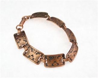 Copper Native American Southwestern Design Bar Link Bracelet