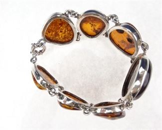 Silver Amber Statement Bracelet