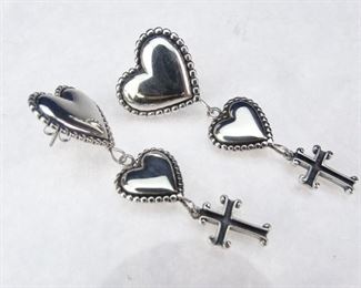 Sterling Silver Heart Cross Dangle Earrings