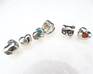 Sterling Silver PandoraLike Heart Beads w Colored stones