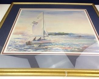 V. Weller Signed, Sailing Watercolor Art Piece in Frame