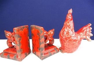 Porcelain Rooster FleurdeLis Home Decor