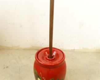 Red Stoneware Butter Crock with Churn Stick