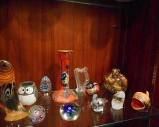 Various Paper Weights, Art Glass, Waterford Harp