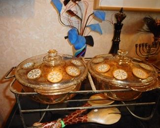 Mid Century Fire King George Briard Double 2 Qt Buffet Serve Ware