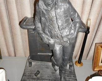 Cast Metal Michael Gorman Cowboy at the Bar 19 Inches Tall, Signed