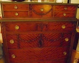 Antique Hand Carved Mahogany 9 Drawer High Boy