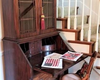 Handsome mahogany secretary with antique chair
