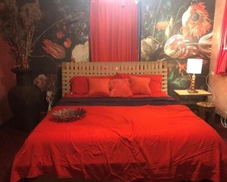 Crate amd Barrel Headboard, King Size Mattress and Box Spring $750. 