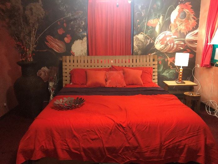 Crate amd Barrel Headboard, King Size Mattress and Box Spring $750. 