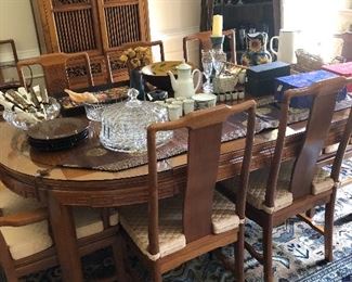 Shanghai Rosewood Dining Table w/ 8 Chairs in Pristine Condition - Custom Glass Cover