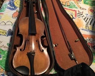 Antique violin and bow with wooden case 