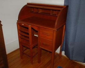 Child's roll top desk with chair