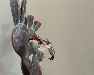 Amethyst Geode Bronze Prickly Pear hummingbird Sculpture	22in H	