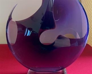 Peter Vanderlaan Studio Art Glass Disc Sculpture cut glass	12in diameter
