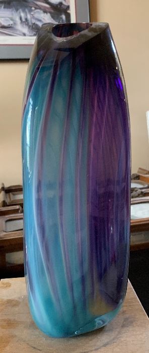 Signed Studio Glass Art Vase	17inH	
