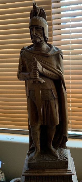 Hand Carved Soldier Statue	31inH	