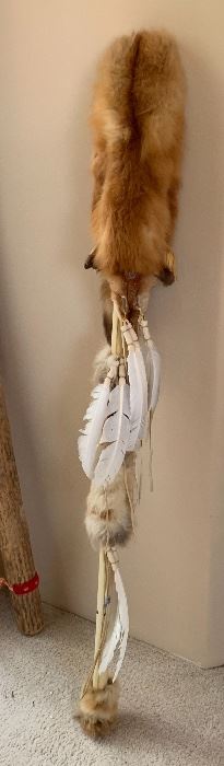 Native American Fox Pelt Talking Stick	 