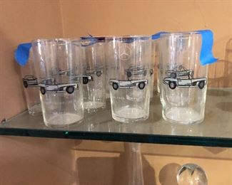 13 Mercedes Benz etched 300sl collectors drinking glasses