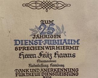 1942 Daimler-Benz 25 year appreciation certificate SIGNED	 