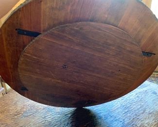 6ft dia Rustic Hammered Dining room table w/ 8 Chairs & lazy boy	61in diameter x 30in H 	(This was a $14,000.00 table .. Great condition. Comes with 8 chairs, 4 of them being captain chars..  Matched lazy susan.)