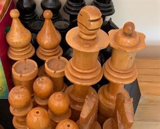 Oversized Carved Wood Chess Set	 