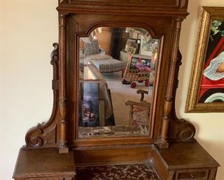 Antique Carved Walnut Dresser/Mirror	86x43x21in	HxWxD
