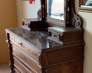 Antique Carved Walnut Dresser/Mirror 86x43x21in HxWxD