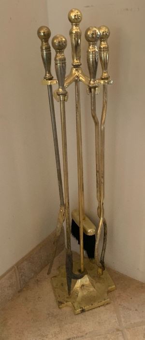 Brass Fireplace tool Set	 