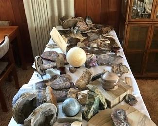 Table Full of Polished Slabs, Geodes & Bookends
