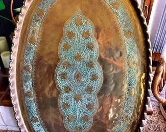 Large Oval Hand carved Brass Tray