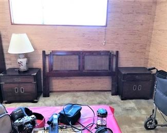 4 Piece Vintage Chinese Headboard w/matching Dresser & 2 Nightstands