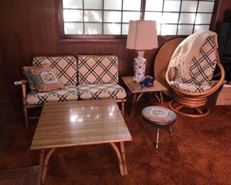 Vintage Rattan Seating w/2 Side Tables