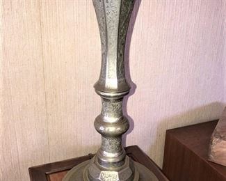 Vintage Etched Nickel Lamps from India Metal (Pair of 2)