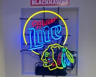 beer sign, Miller Lite, neon, Chicago Blackhawks