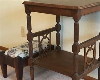 Antique Wood Side Table and foot stool