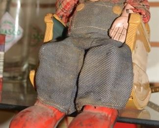 Vintage Smoking Grandpa Battery Op. Tin Litho Toy