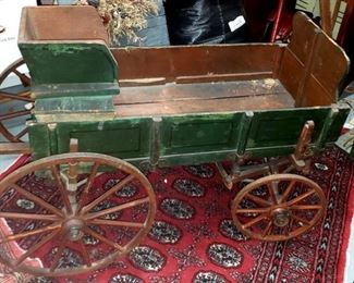 antique wagon in green paint