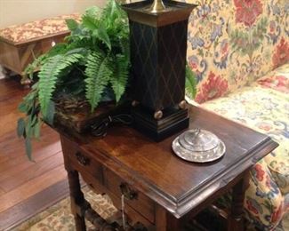 Handsome side table and the other black and gold metal lamp