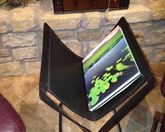 Leather table with cross legs