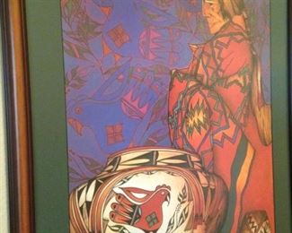 Native American art signed by artist Amado Pena whose artwork is defined by its bold color and form and dynamic composition. Through his art, he communicates his vision of a land, its people and their art. 